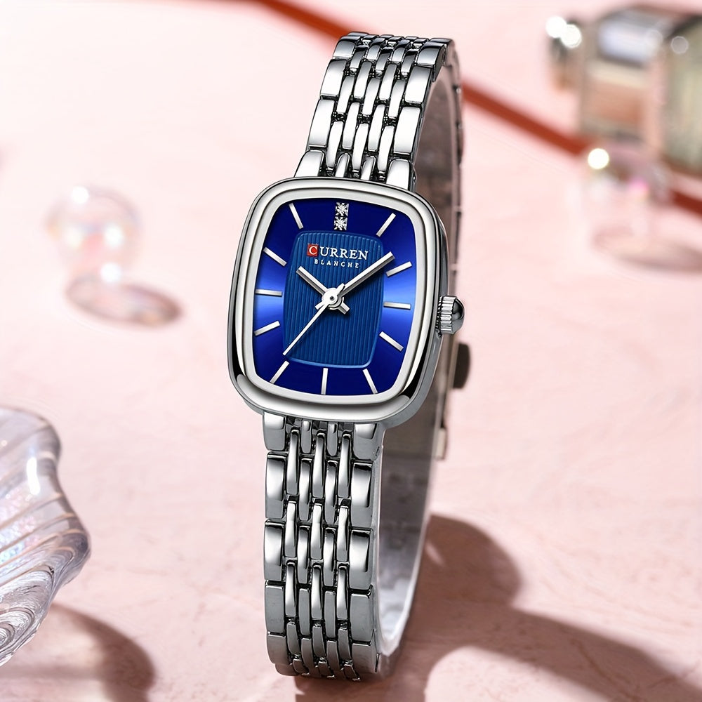 CURREN Women's Watch Original Brand Stainless Steel Strap New Square Subdial Fashionable Casual Business Quartz Analog