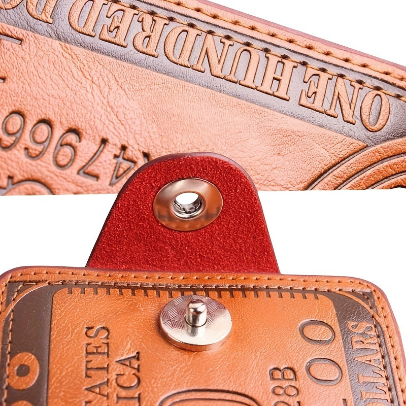 Men's Dollar Bill Print PU Leather Wallet, Street Style Fashion Accessory with Snap Closure