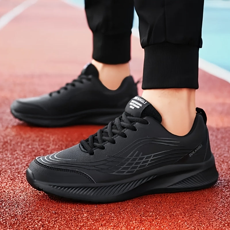 Men's Breathable Lightweight Running Shoes with Air Cushion Technology - Black Low-Top Sneakers for Walking, Jogging, Training & Casual Wear, PU Upper & MD Sole, All-Season Comfort, Sleek Sporty Design, Cushioned Support
