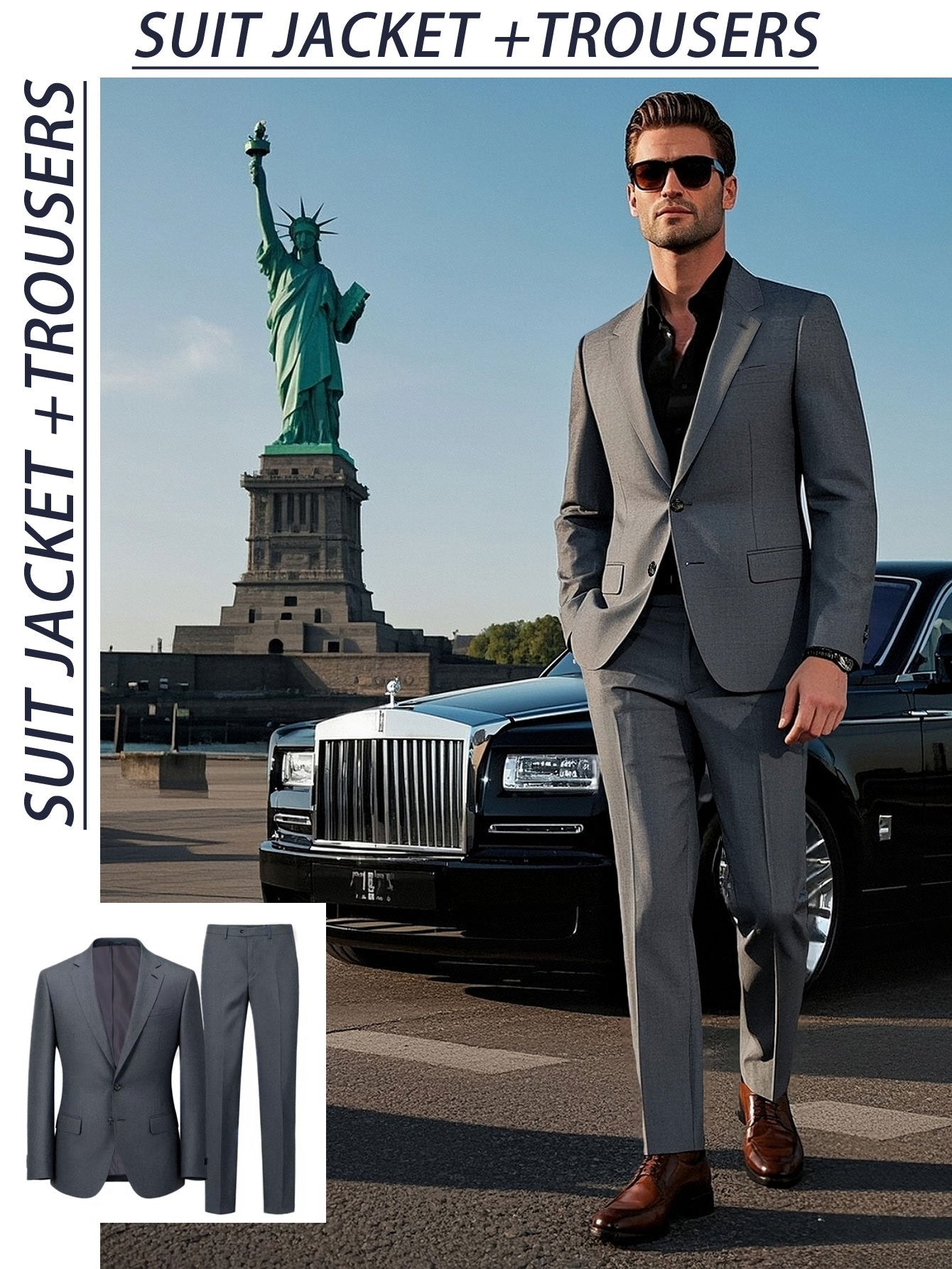 Men'S Formal Suit Set Featuring a Two-Button Lapel Jacket And Trousers. A Simple, Comfortable, And Classic Outfit for Adult Males, Suitable for Professional Office Wear, Elite Business Attire, And High-End Casual Suits. Ideal