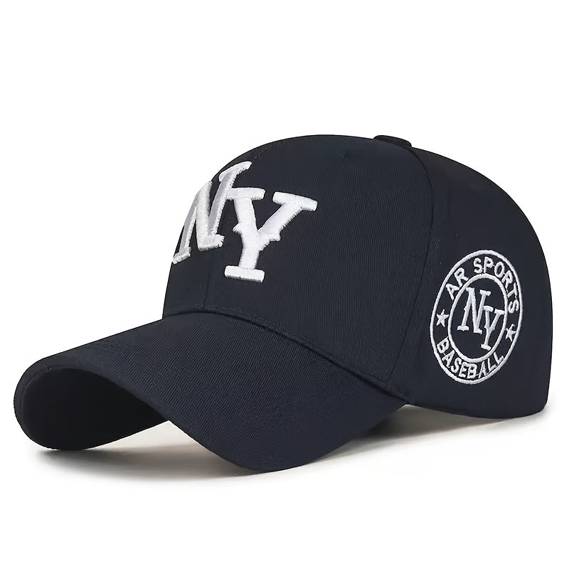 Unisex Fashion Casual Embroidered New York Logo Baseball Cap - Adjustable, Hip-Hop Style, Black & White, Black with Red Accents, Available in Two Colors, Perfect for Exercise, Running, Parties, Golf, and Beach Outings