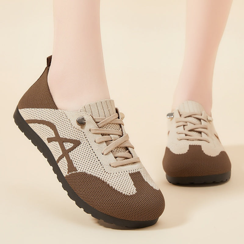 Women's Lightweight Breathable Slip-On Sneakers - Casual Low-Top Shoes with Knit Fabric Upper & Durable PVC Sole, Comfortable for Indoor Outdoor Spring Wear, Brown & Black, Ladies Sneakers