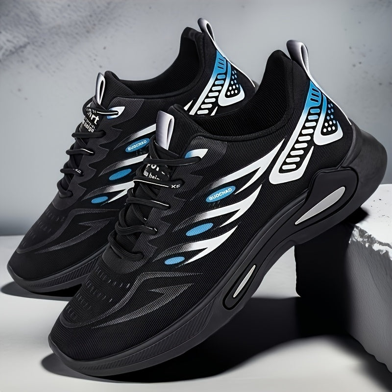 Men's Breathable Athletic Sneakers - Stylish Color Block Design with Blue Accents, Lightweight Running Shoes for Outdoor Activities and Casual Wear, Rubber Sole Footwear, Fabric Upper