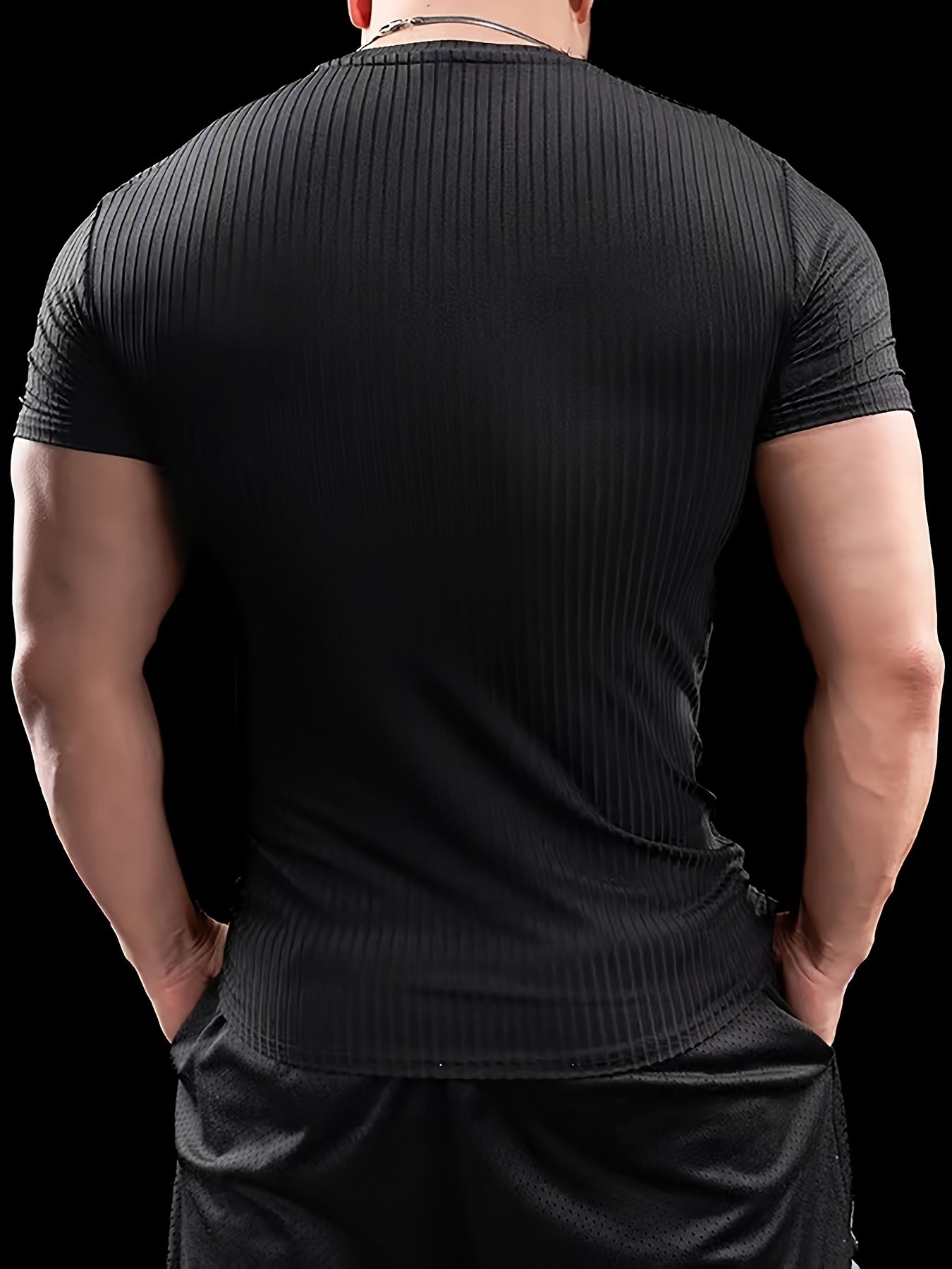 Men's Stretch Fit Short Sleeve T-Shirt - Breathable, Comfortable Polyester Blend, Solid Blue, Crew Neck, Casual & Sporty Style for Spring/Summer