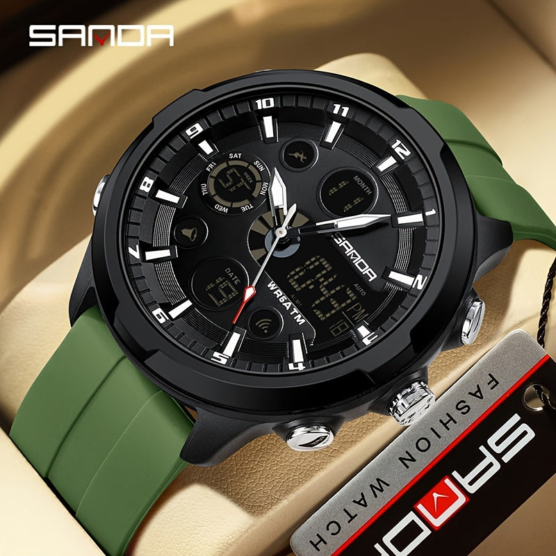 SANDA Men'S Digital Outdoor Sports Wristwatch,Waterproof Multifunctional Chronograph Quartz Watch For Gift Clock 9053