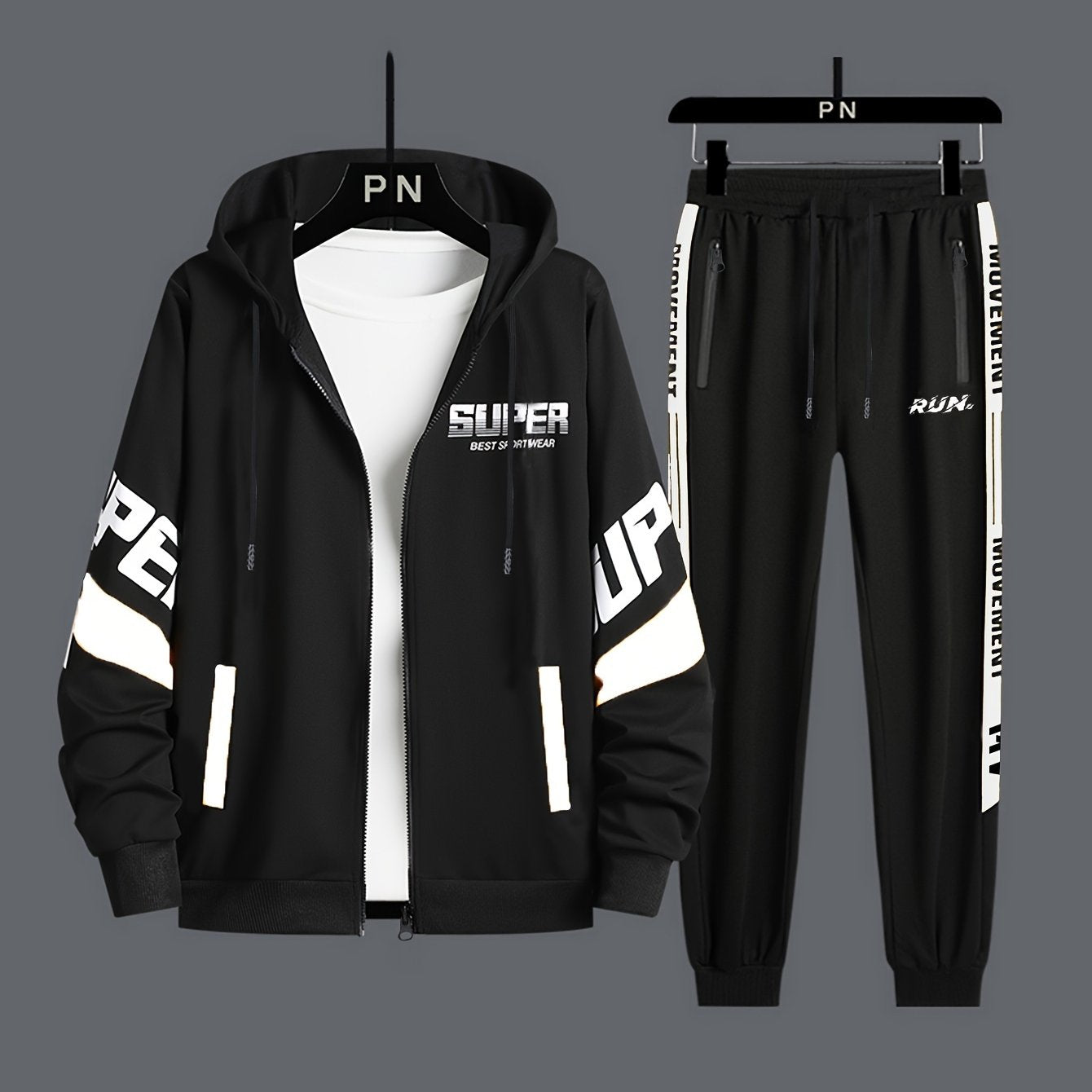 Classic Men's Athletic 2Pcs Tracksuit Set Casual Full-Zip Sweatsuits Long Sleeve Hoodie And Jogging Pants Set For Gym Workout Running