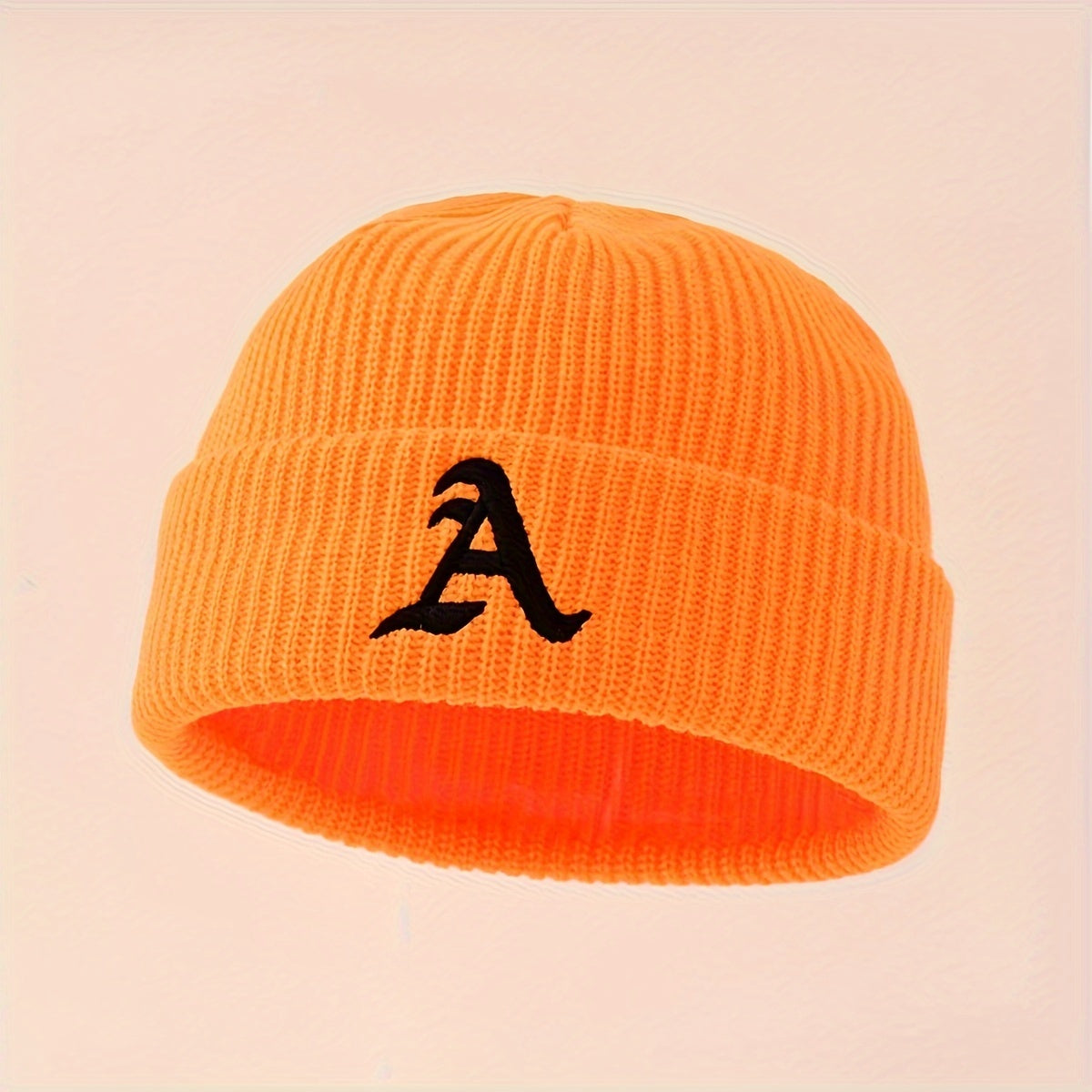 1pc Unisex Classic Brimless Hat With Adjustable Rolled Cuff, Simple Letter Pattern Knitted Hat, Suitable For Winter Daily Wear