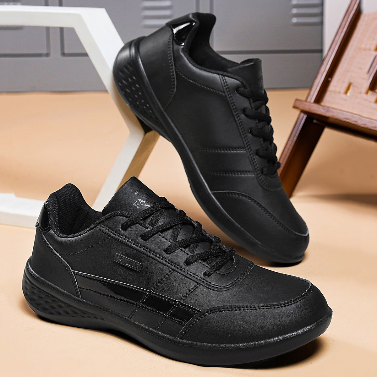 Men's Stylish Black Casual Sneakers - Breathable PU Upper, Non-Slip MD Sole, Lace-Up Design for Everyday & Leisure Wear, Sports Sneakers | Lowtop Sneakers | Comfort Fit Shoes
