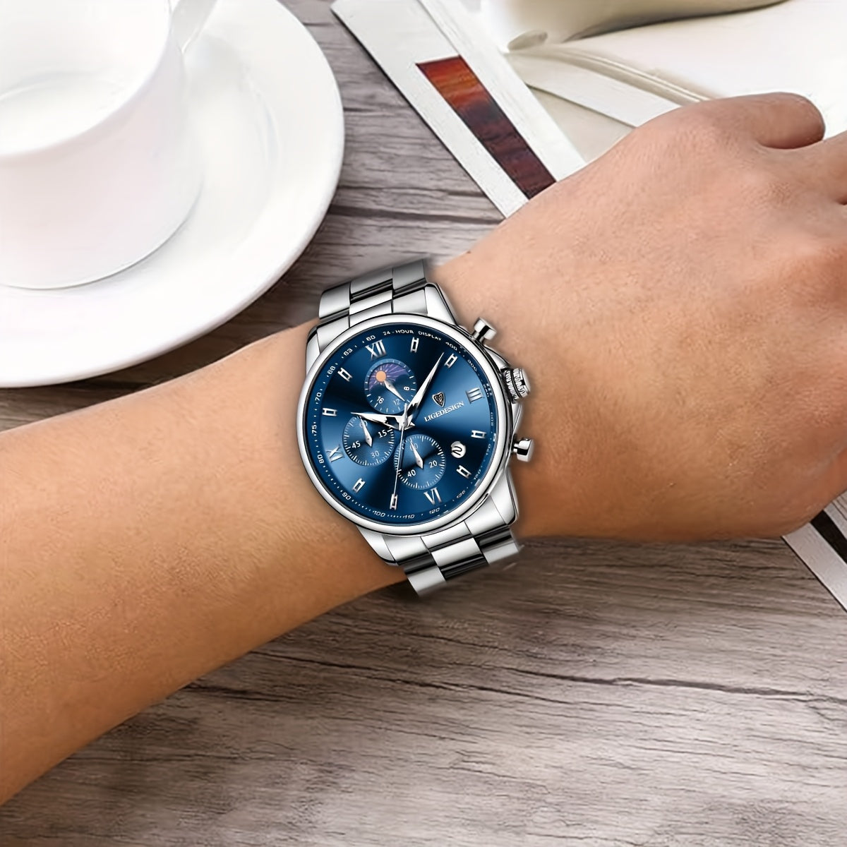 LIGE Black Blue Quartz Watch with Calendar, Exquisite & Simple Dial Stainless Steel Strap Multiple Colors High-quality Wrist Watch