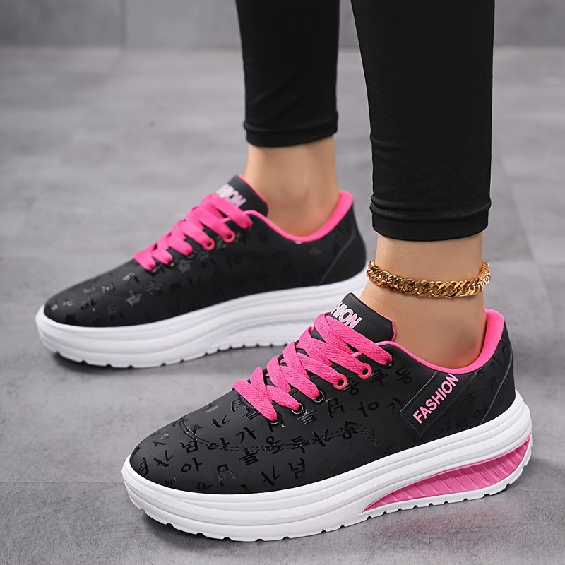 Women'S Lightweight Breathable Road Running Shoes - Black with Pink Accents, Synthetic Synthetic Faux Leather Upper, EVA Cushioned Sole, All-Season Comfort for Casual & Athletic Wear, Ladies Sneakers, Sleek Shoe Design, Comfo