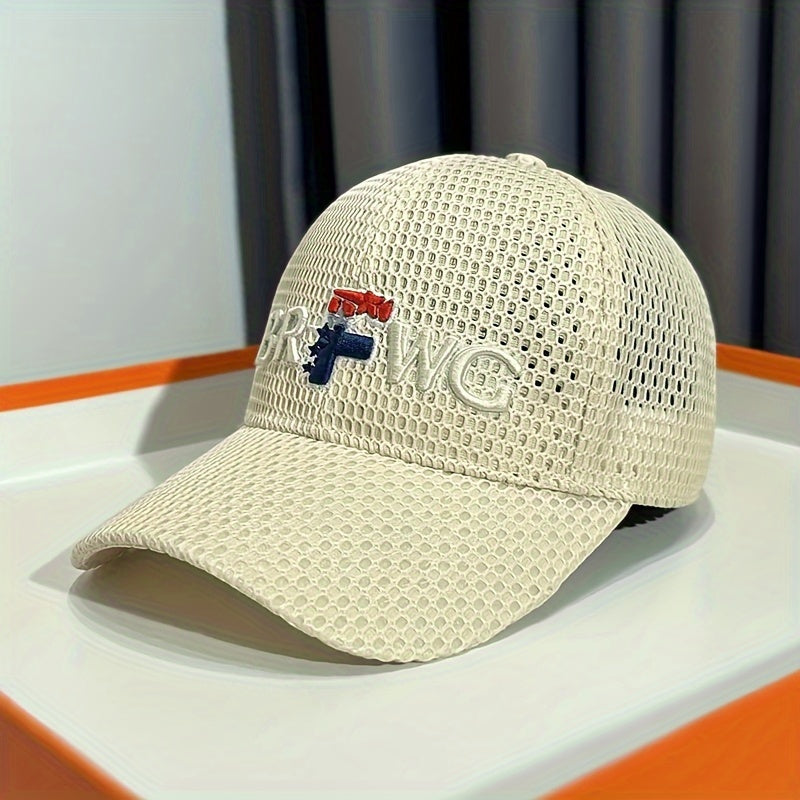Breathable Mesh Baseball Cap Unisex Embroidered Letter Casual Style Polyester Hat Lightweight Solid Color Adjustable Sun Cap for Outdoor