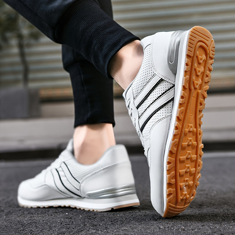 Men's Trendy Sneakers Solid Striped Running Shoes Low Top Lace Up Non Slip Comfy For Jogging Workout Outdoor Casual Activities All Seasons