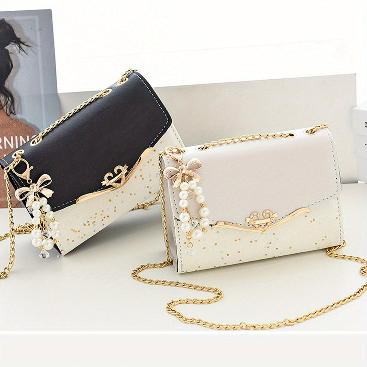 Simple and fashionable chain shoulder bag. 2025 style underarm bag solid color shoulder bag, 3 colors optional sequin trend, versatile fashion casual messenger bag, suitable for daily, work, commuting, play, holiday gifts