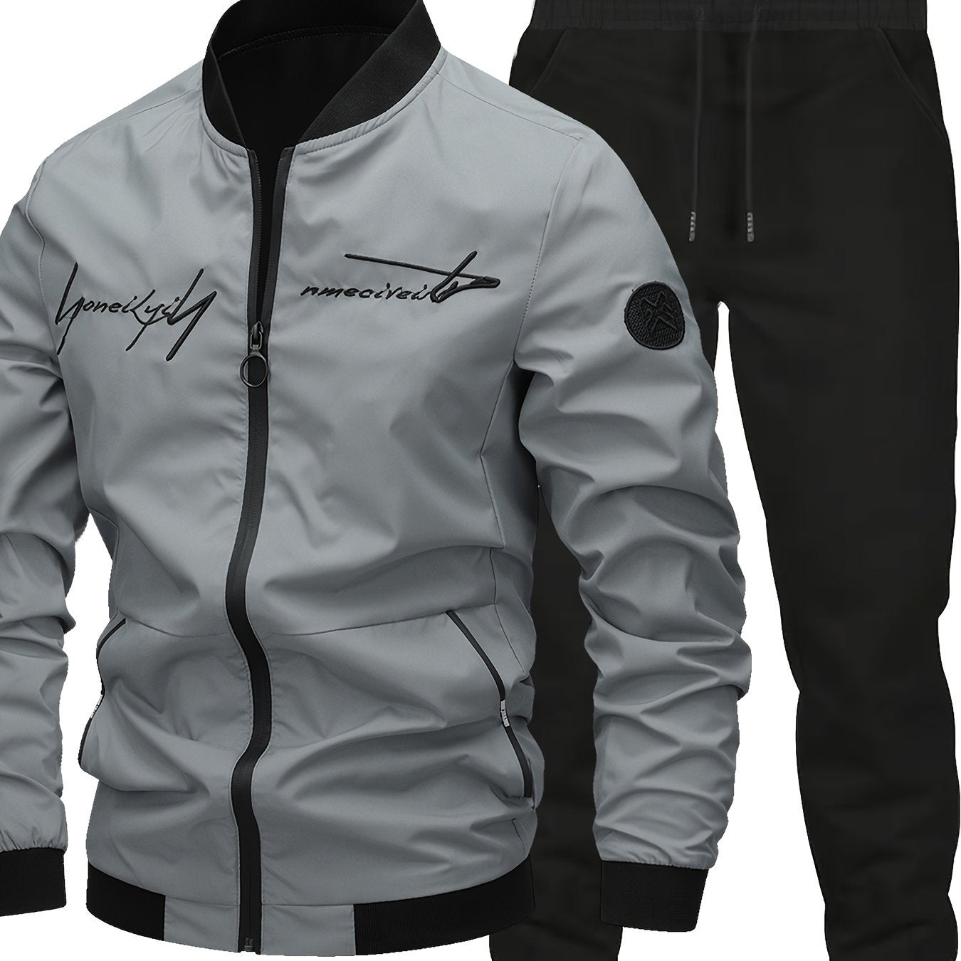 New Men's Two-piece Suit Classic Flyer Jacket and Jogging Pants Set