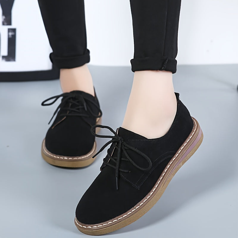 Women's Comfortable Flat Loafers - Solid Color, Lace-Up Low Tops for All Seasons, Faux Cover
