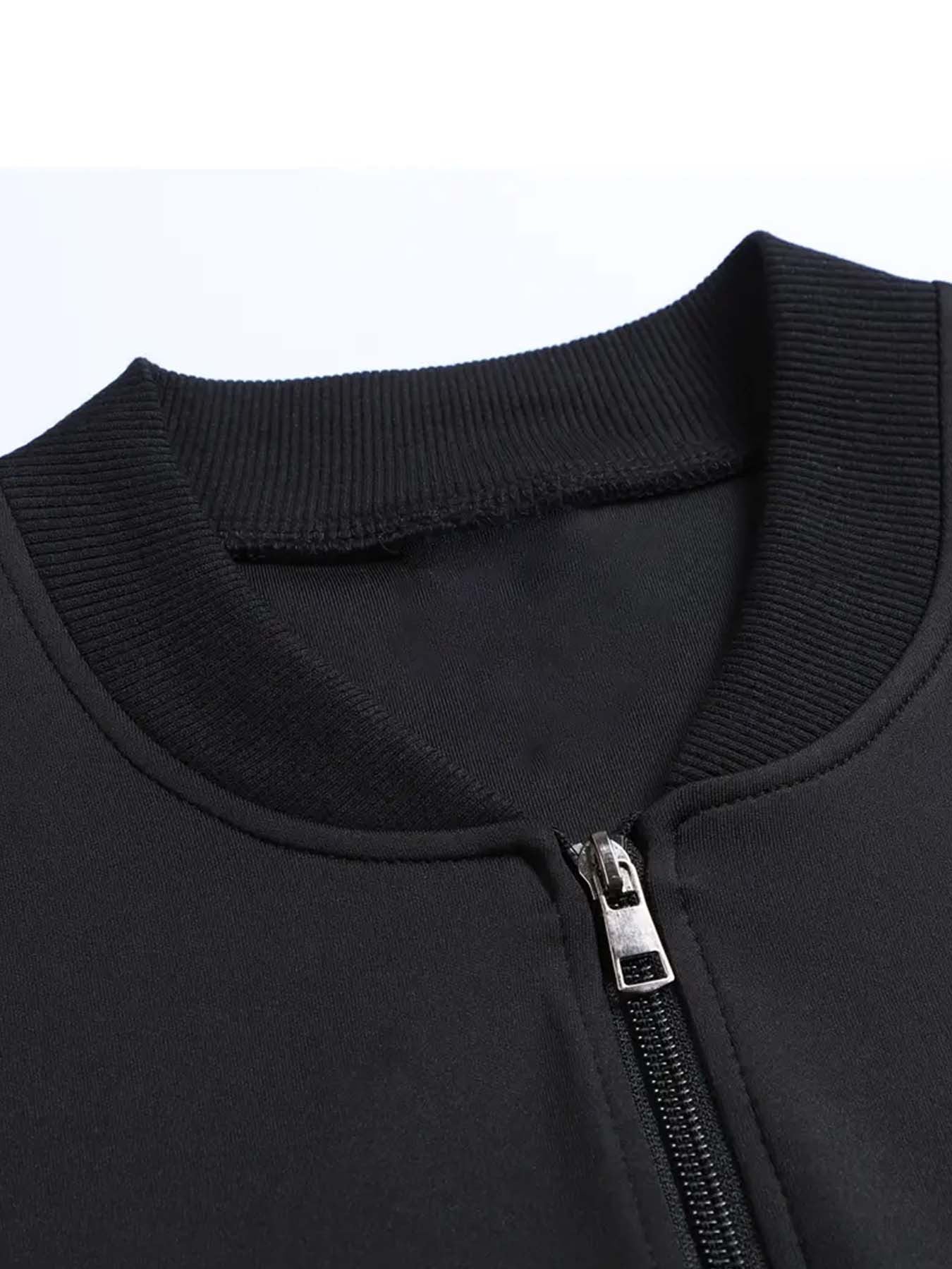 Men'S Casual Two-Piece Set - Black Jacket & Pants with "REPLAY" Print, Zip-Up, Long Sleeve, Polyester, Casual Attire|Casual Style|Zipup Jacket