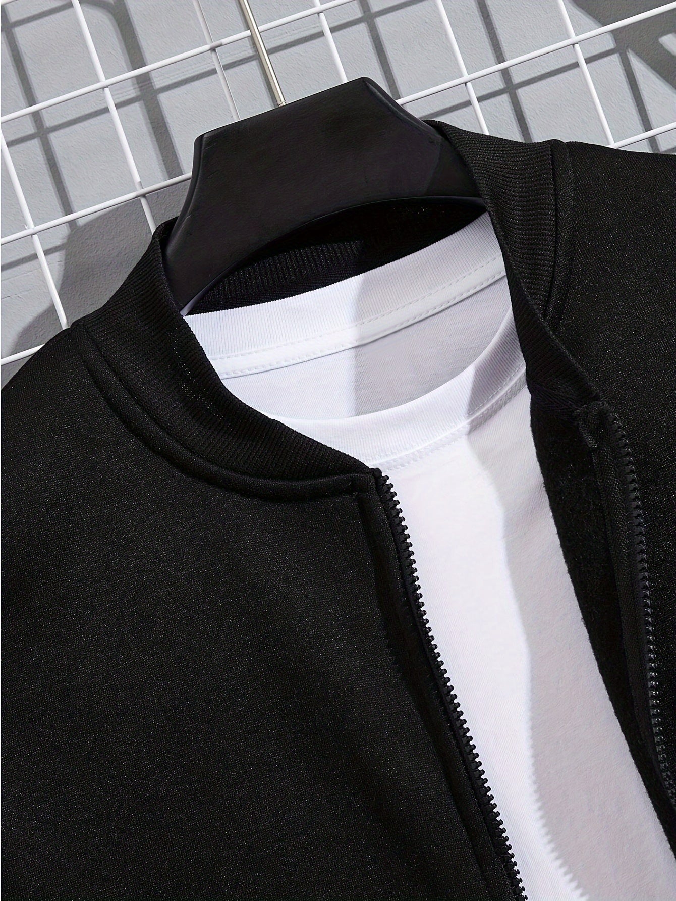 Men'S Casual Polyester Sweatsuit Set with Baseball Collar and Slight Stretch - Solid Color Long Sleeve Knit Fabric Track Suit for Fall/Winter