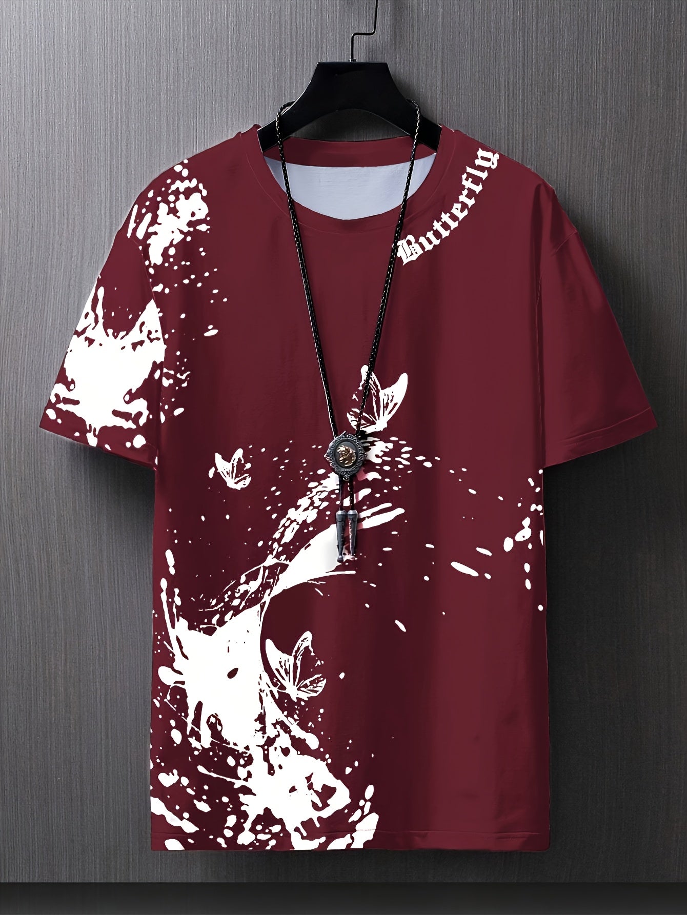 Men's Flat Shoulder Casual Butterfly Print Short Sleeve T-Shirt XT7119