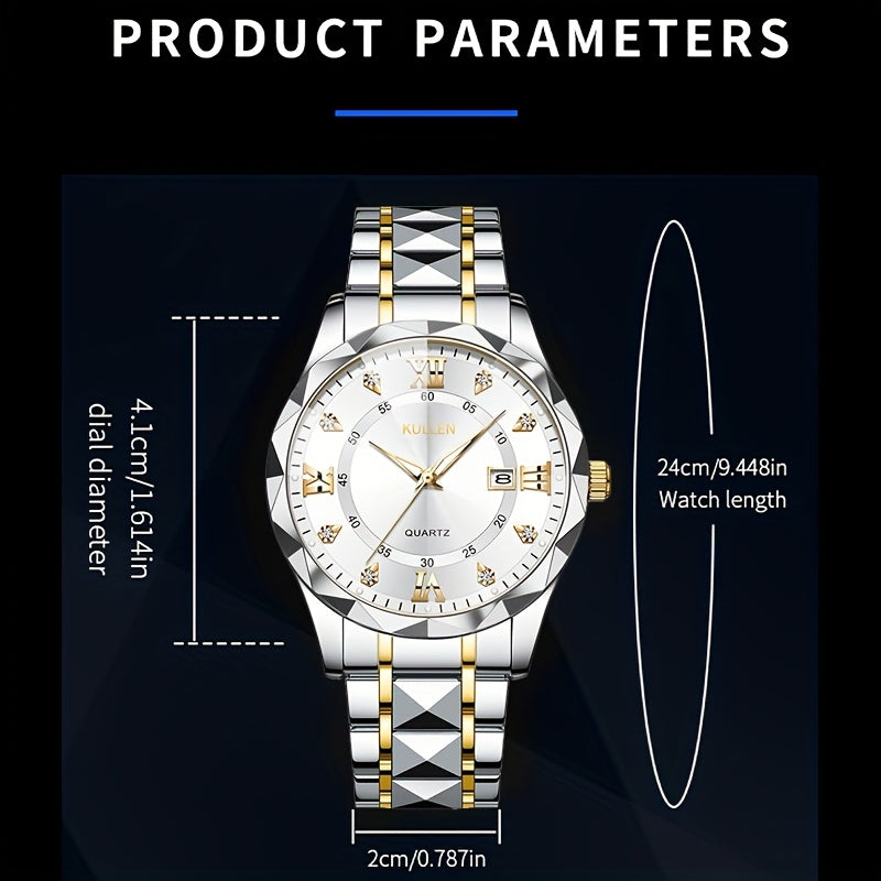 Elegant Men'S Quartz Watch with Stainless Steel Band, Alloy Case & Round Dial - Elegant Timepiece, Ideal for Business Professionals, Perfect Valentine'S Day & Thanksgiving Gift