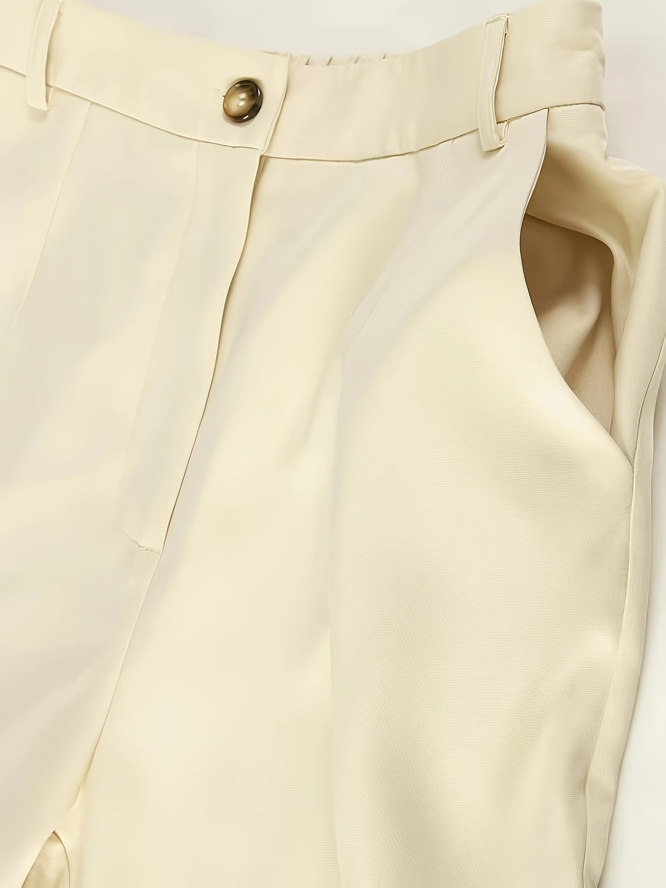 Women's Casual Beige Blazer and Pants Set - Polyester, Long Sleeve, Double-Breasted, Lapel Collar, with Pockets, Machine Washable