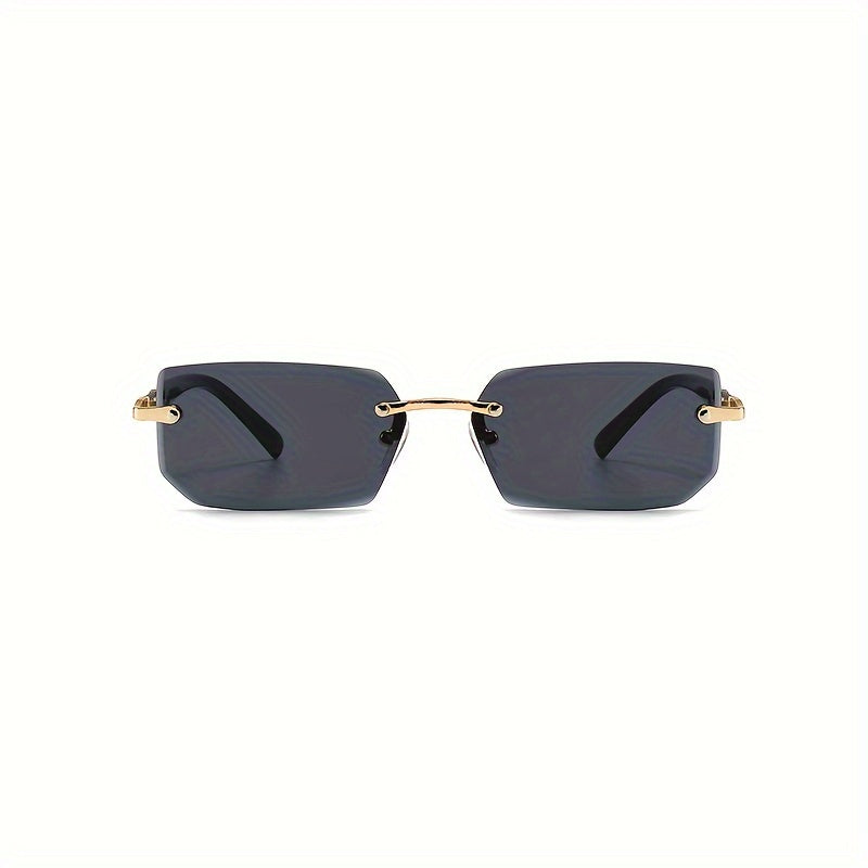 1 pair of Men's and Women's square frameless mirror glasses, classic retro metal frame decorative glasses with polycarbonate lenses, an ideal choice for fashionable dressing