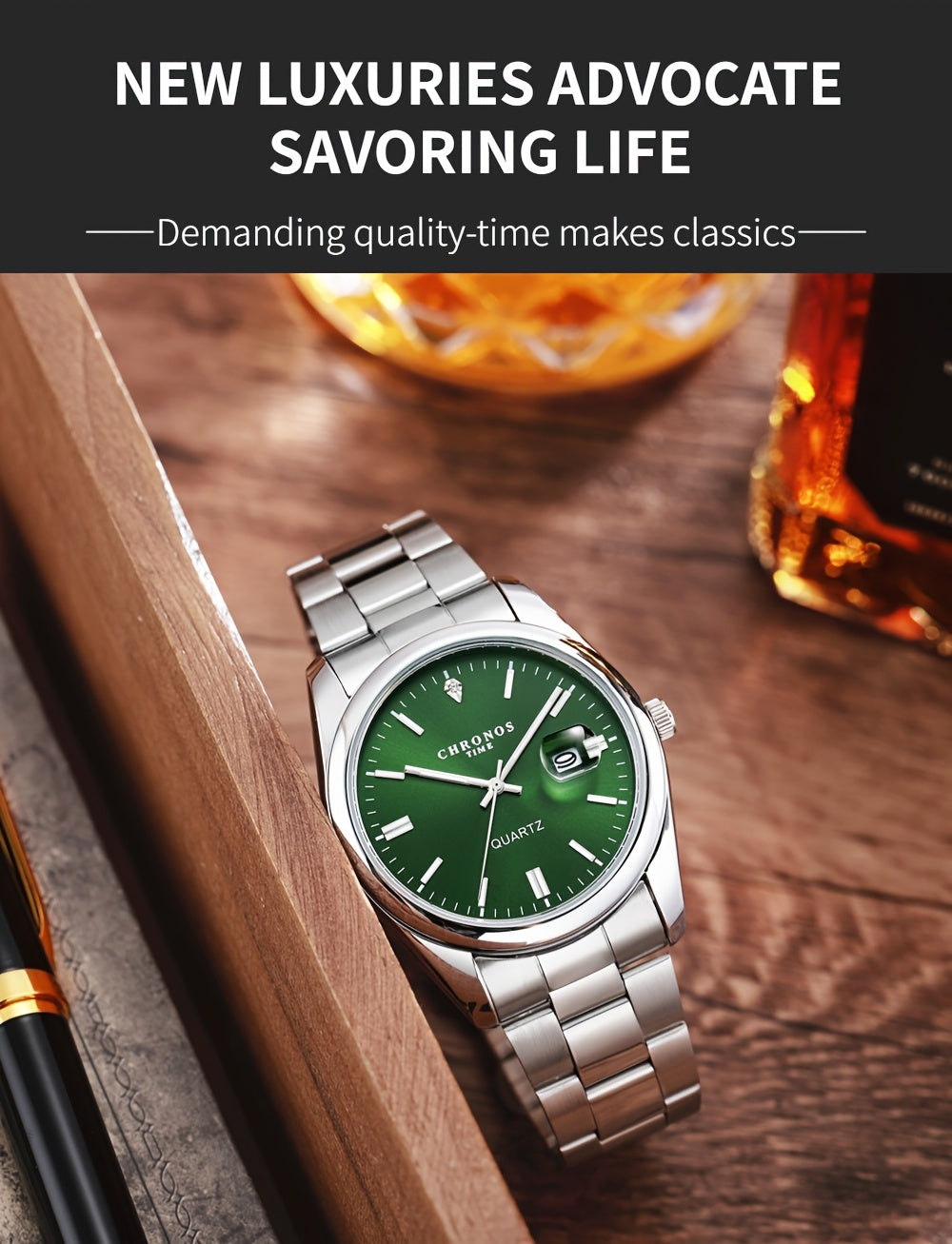Popular CHRONOS Men's Fashion Sports Watch Stainless Steel Strap Calendar Luminous Quartz Watch Classic and Trendy All-match Commuting Watch Casual Men's Watch for Daily Wear Business Workplace Men's Watch Outdoor Sports Hand