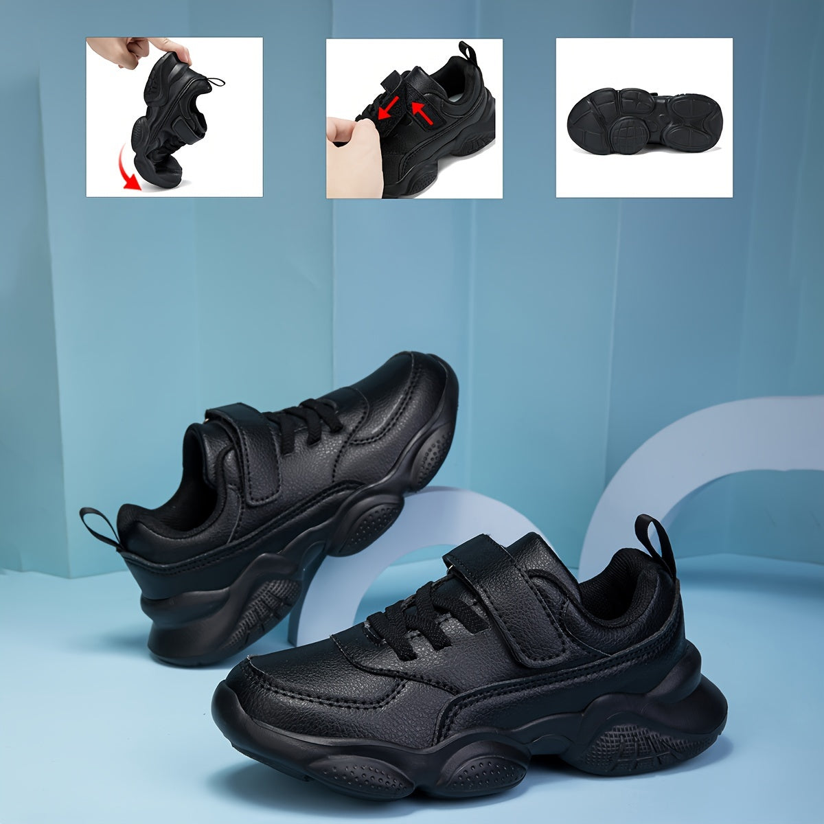 Youngsters' White Chunky Sneakers - Adjustable Hook-and-loop Fastener Strap, Easy Slip-On, Non-Slip EVA Sole, Comfortable Lining, Versatile for School and Sports, All-Season Wear, School Sneakers|Trendy Chunky Sneakers|Durabl