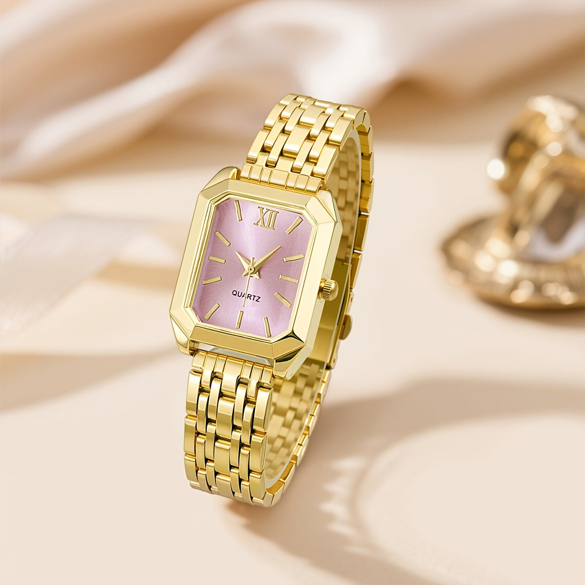 Women's Glamorous Elegant Quartz Watch - Light Blue Dial, Roman Numeral XII, Alloy Metal Band, Rectangular Case, Non, Everyday Casual & Formal Wear, Middle East Collection Luxury Gift, Formal Timepiece | Sophisticated Style |