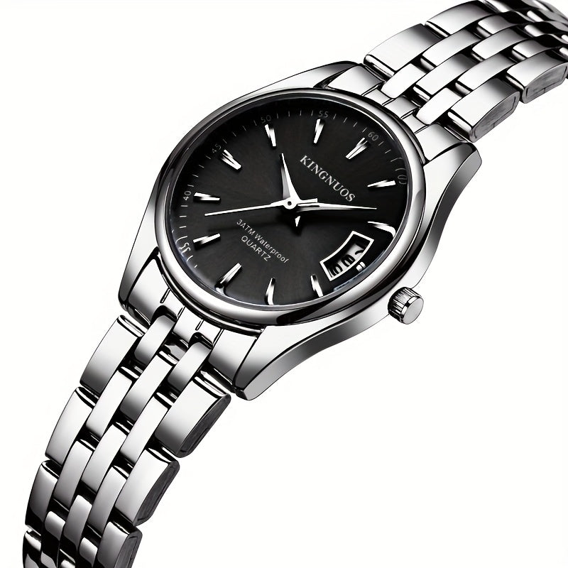 1pc New Fashion Stainless Steel Trendy High-end Atmosphere Luxury Elegant Business Travel Vacation Simple Versatile Men'S and Women'S Quartz Watch with Date