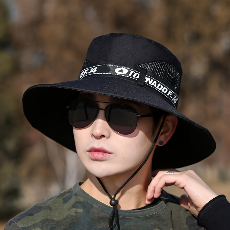 Men'S Black "TORNADO F-35.56cm Bucket Hat with Adjustable Strap - Stylish Outdoor Sun Protection, Ideal for Fishing, Hiking, and Summer Activities, Outdoor Sun Protection|Adjustable Headgear|Polyester Hat
