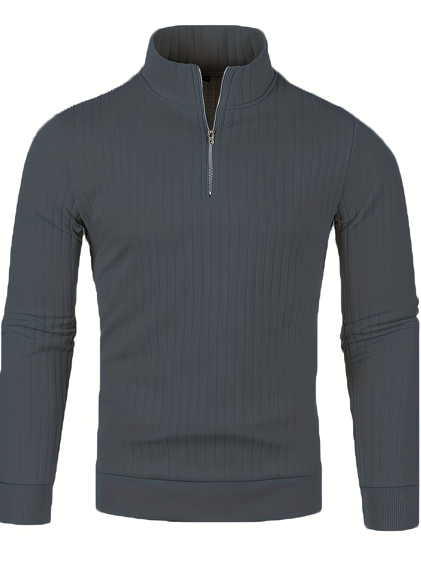 Men'S Casual Polyester Sweater, Solid Color, High Neck Quarter Zip, Long-Sleeved Pullover, Regular Fit, 100% Polyester Knit Fabric, 230g/m² - Fall/Winter Essential