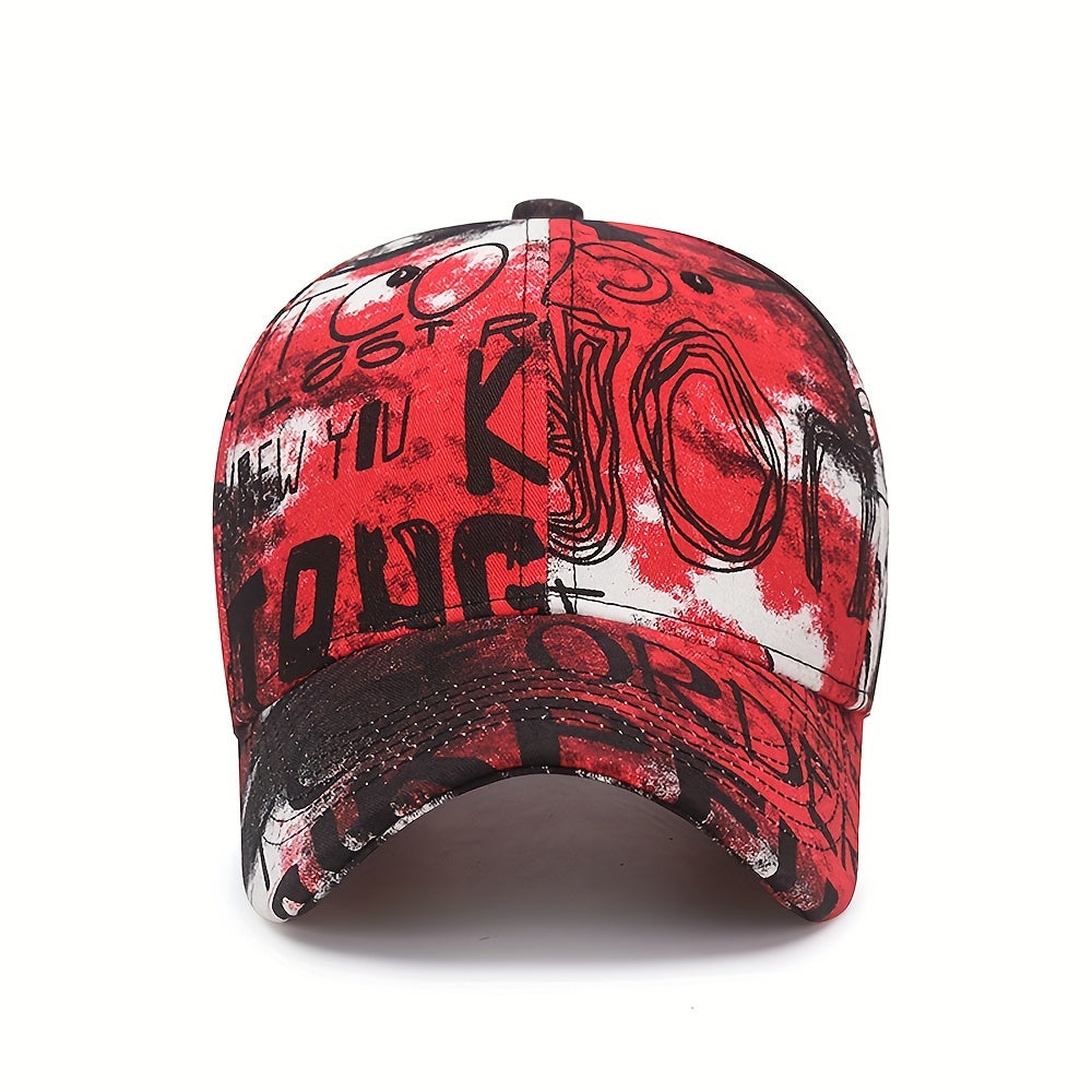 1pc Graffiti Flower Cloth Baseball Cap, Street Trendy Painted Sun Hat
