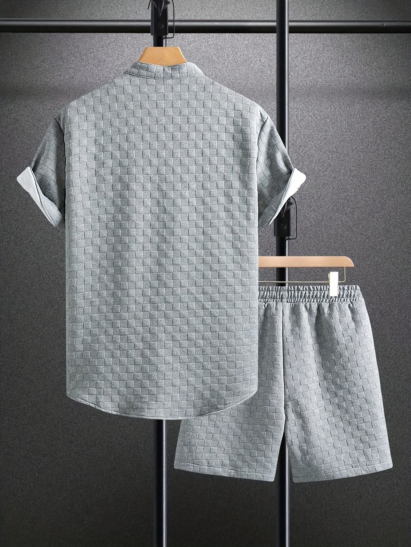Men'S Casual Summer Short Sleeve Shirt & Shorts Set - Light Blue, Button-Up, Polyester, Perfect for Casual Attire, Parties, and Outdoor Activities, Casual Summer Wear|Short Sleeve Shirt|Polyester Fabri