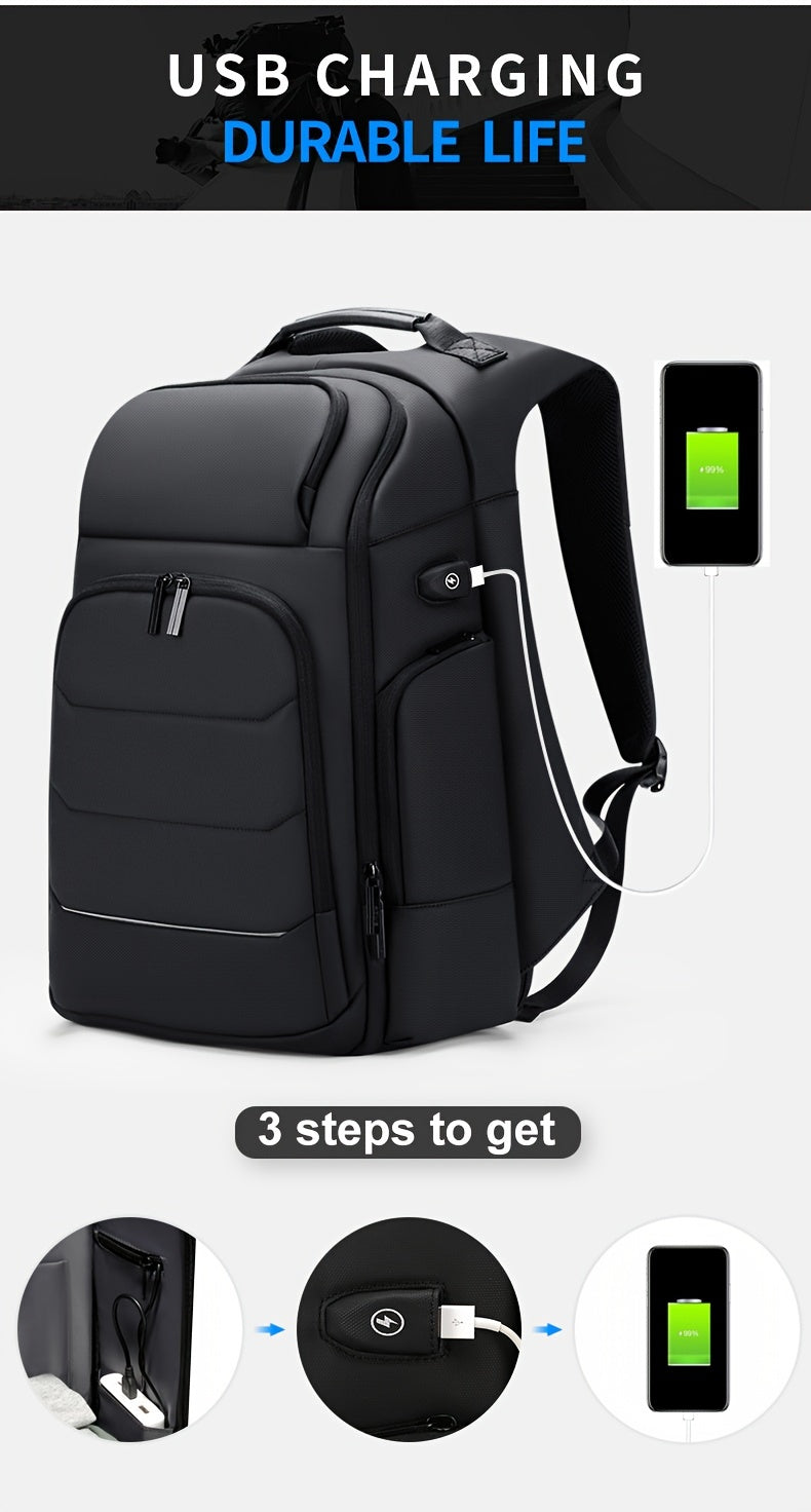 FENRUIEN Men'S Large Capacity Expandable Backpack with USB Charging, 39.62cm Laptop Bag, Durable Oxford Fabric, Multiple Compartments for Travel and Business Use, Travel Backpack | Minimalist Backpack | Durable Zippers, Lapto