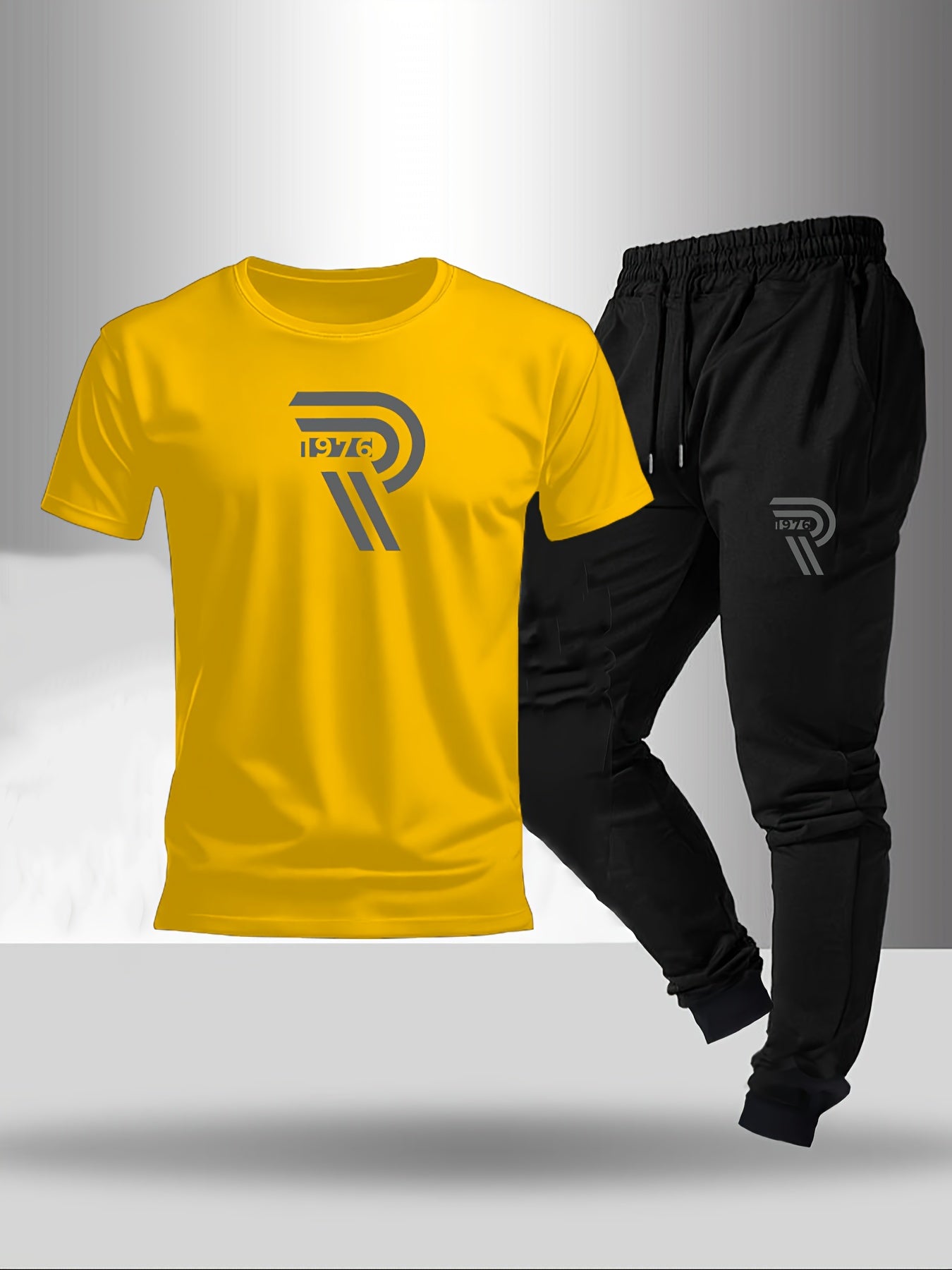 2pcs Set, Men'S Casual Loungewear, Gift, Fashion Print, Round Neck T-Shirt with Drawstring Pants, Outfit