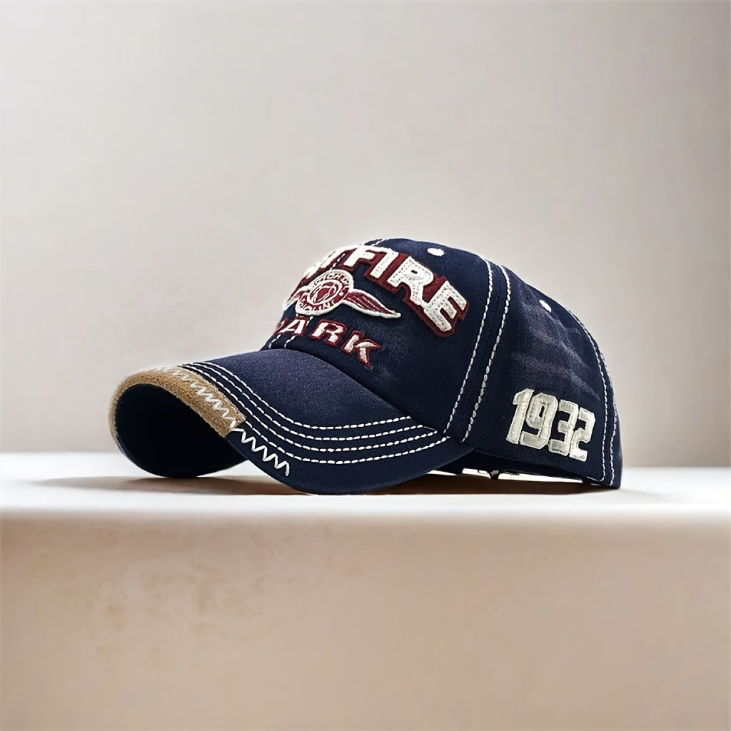 Vintage 1932 Firefighter Baseball Cap - Red & Yellow, Adjustable Fit, Moisture-Wicking Polyester, Hand-Washable Outdoor Hat for Men and Women, Adjustable Baseball Cap | Logo Cap | Quality Craftsmanship, Firefighter Gift