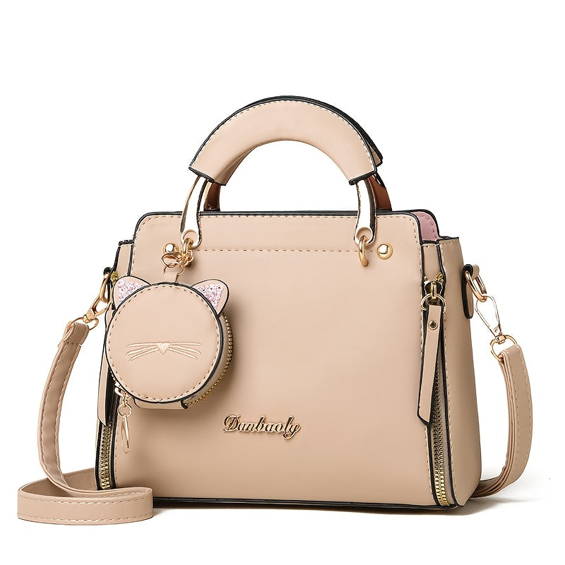 Visually Appealing Light Green Handbag with Adjustable Strap & Cat Charm – Versatile Shoulder Bag for Travel, Shopping, and Gifting, Travel Handbag | Minimalist Design | Polyester Lining, Crossbody Purse