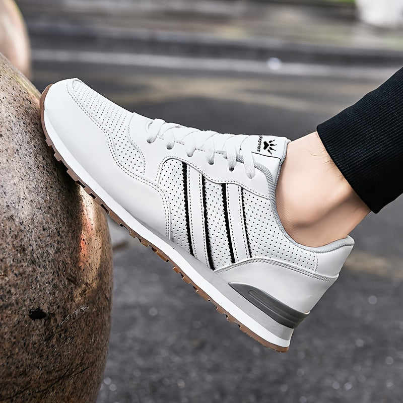 Men's Trendy Sneakers Solid Striped Running Shoes Low Top Lace Up Non Slip Comfy For Jogging Workout Outdoor Casual Activities All Seasons