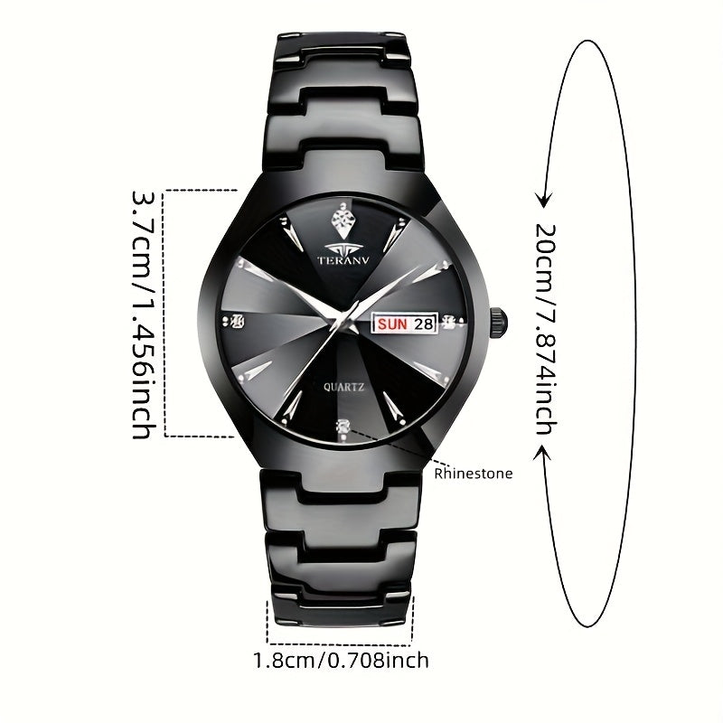 DEBLVE Men's Business Quartz Watch with Luminous Hands, Calendar & Date Display, Stainless Steel Black Dial - Minimalist Luxury Design for Travel, Leisure & Professional Use, Formal Timepiece