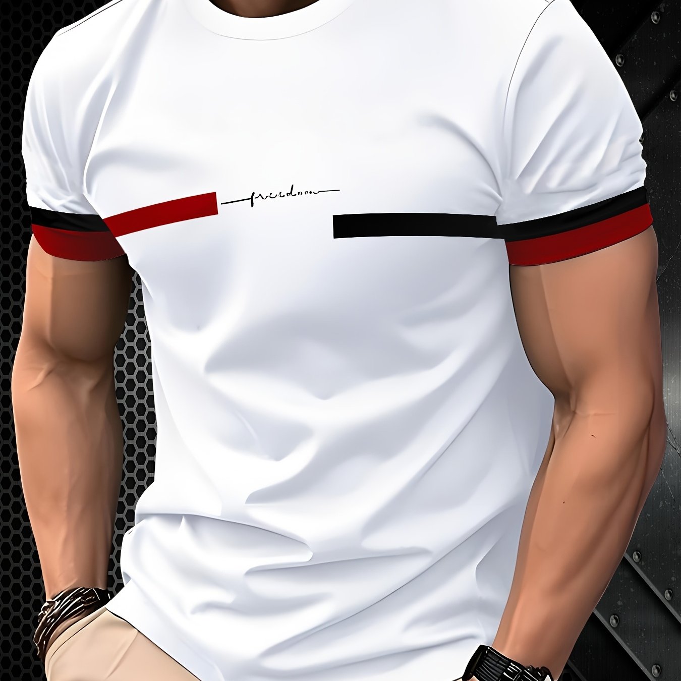 Men'S Casual Breathable T-Shirt - "Freedom" Graphic with Red & Black Stripes, Regular Fit Short Sleeve Tee for Outdoor Leisure, Comfortable Fabric, Casual Wear | Bold Graphic Tee | Comfortable Fit