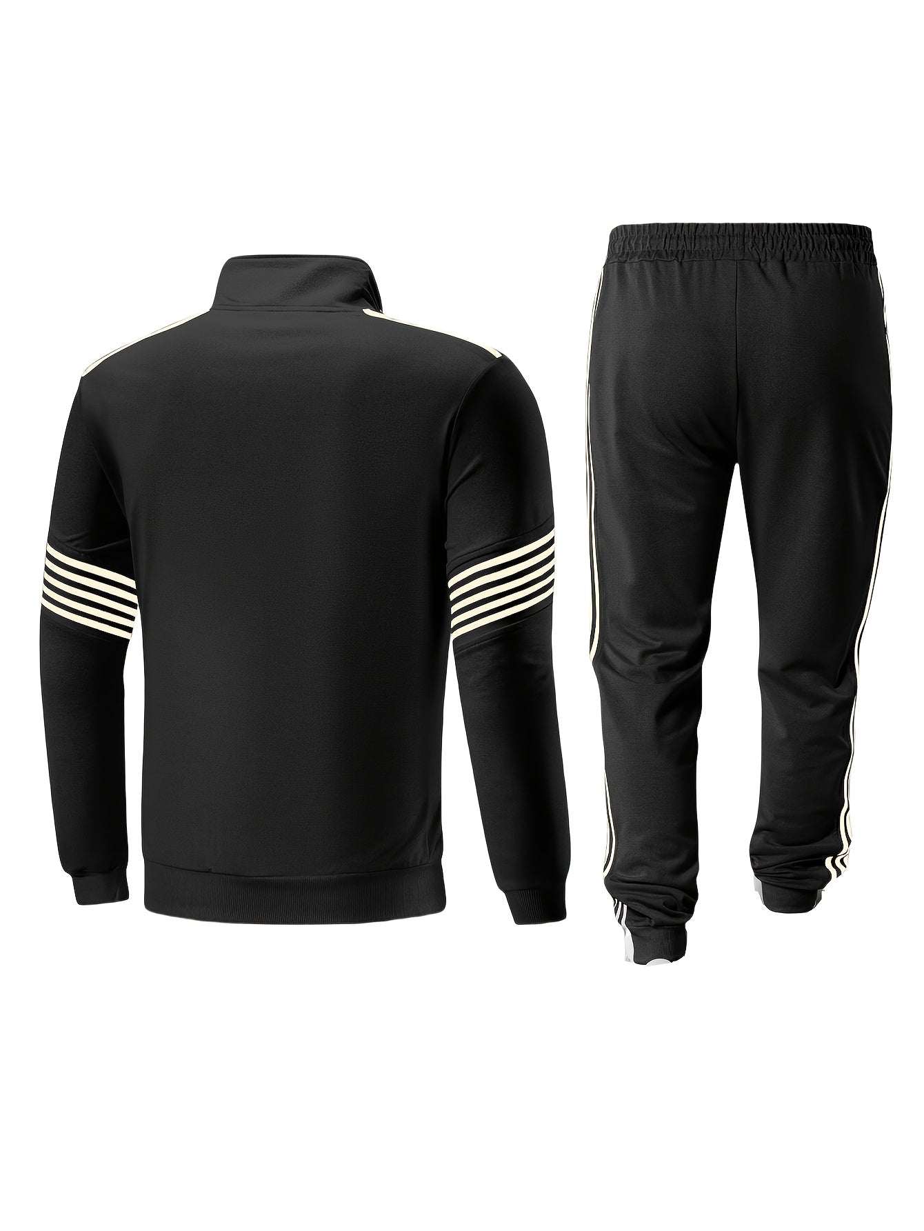 Men'S Spring And Autumn Sports Leisure Set Featuring a Stand-Up Collar Zip-Up Long Sleeve Top, Drawstring Waist Long Pants, Suitable for Running, Outdoor Fitness, And Home Wear, with Pockets And Zippers.