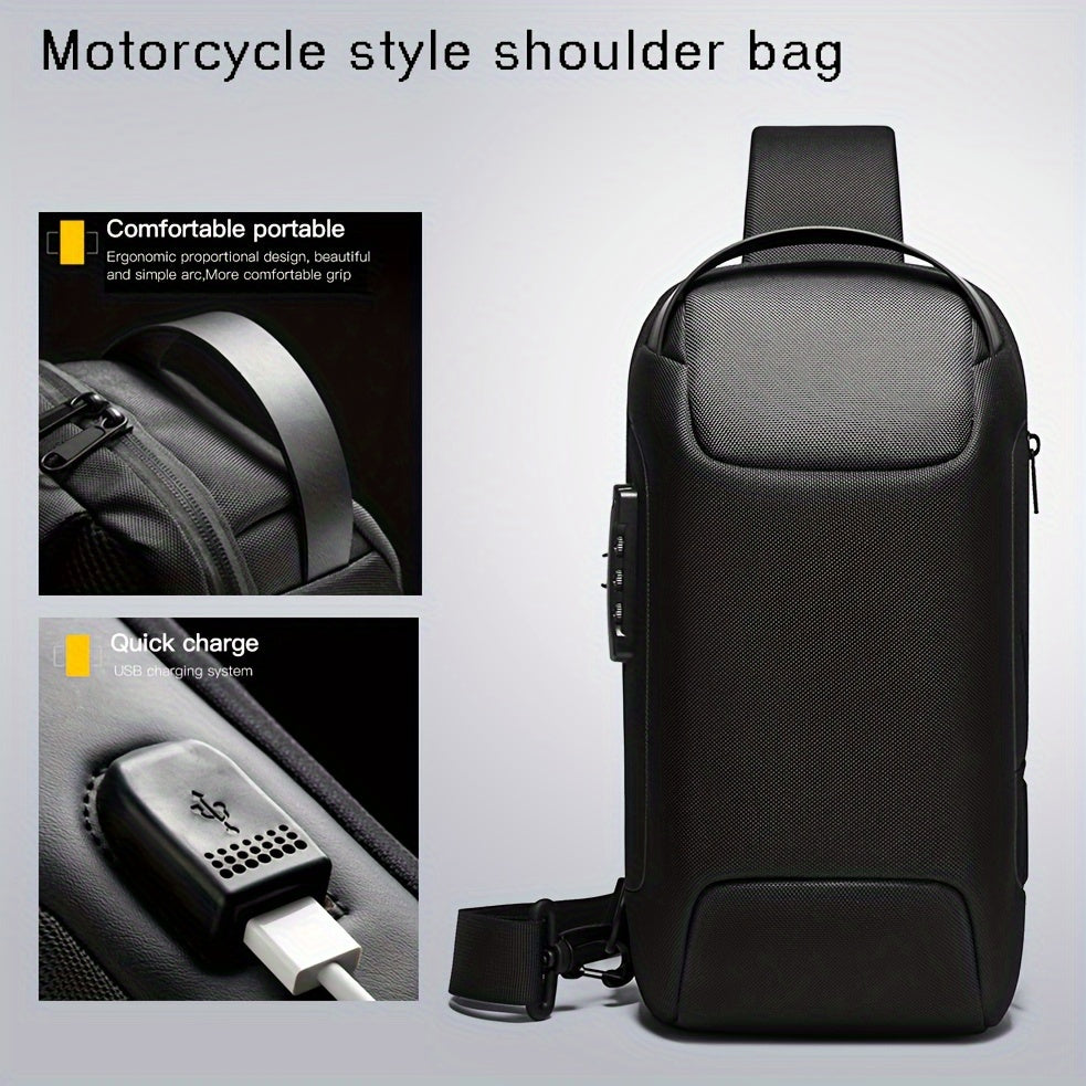 Oxford Fabric Waist Bag with USB Charging & Combination Lock - Sleek Black Crossbody for Men & Women, Ideal for Outdoor Activities & Motorcycle Riding, Perfect Valentine's or Father's Gift, Motorcycle Bag