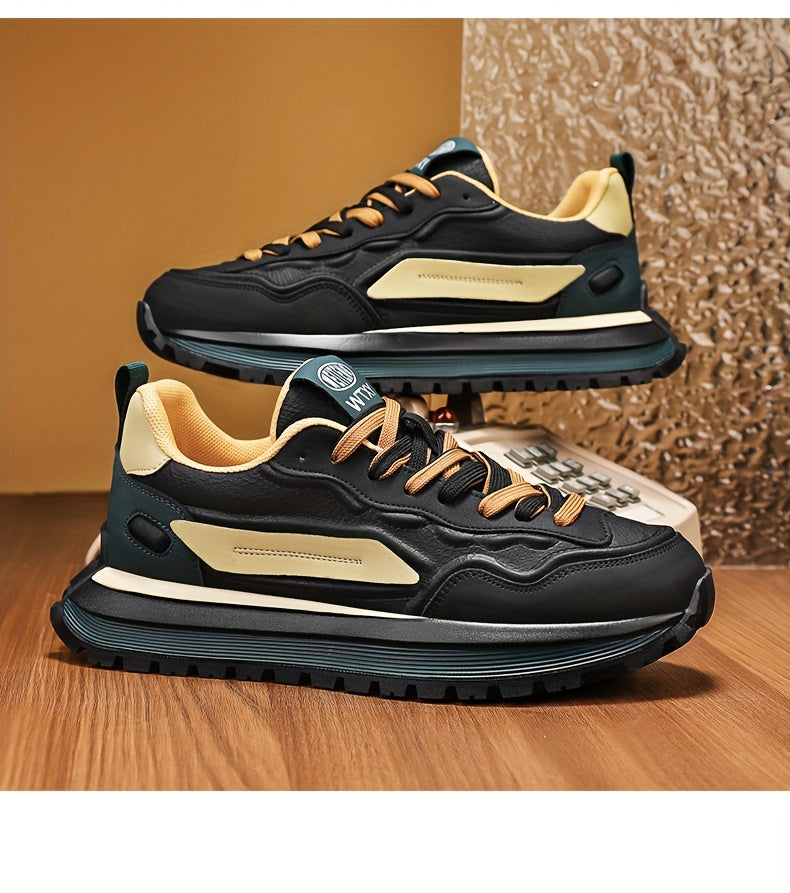 Men's Breathable Casual Sneakers - Trendy Low-Top Lace-Up Sneakers with Soft Rubber Sole, White & Black Design for Spring/Summer, Perfect for Running and Casual Attire, Versatile Running Footwear | Sporty Aesthetic Shoes | Co