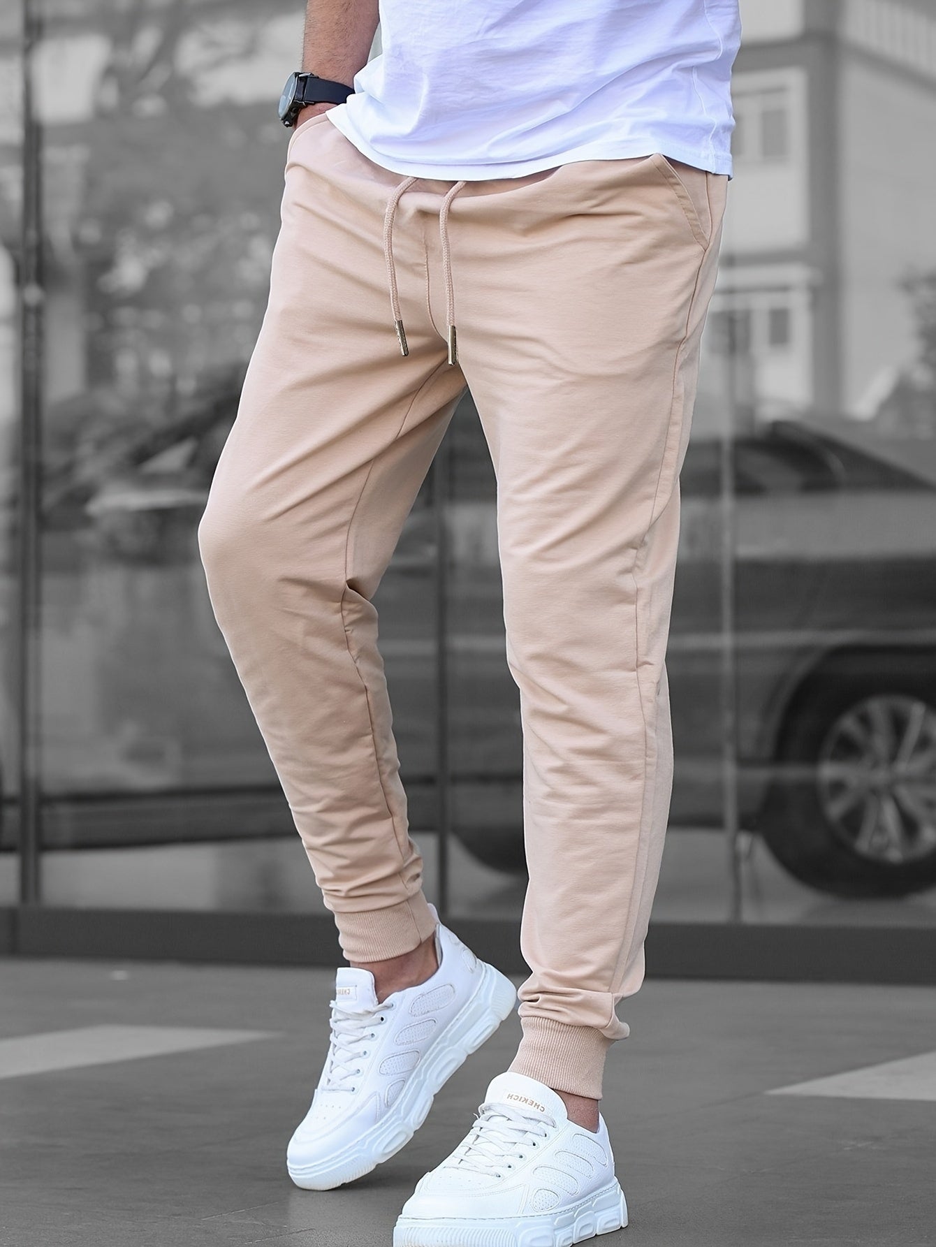 Men's Solid Color Jogger Sports Pants With Drawstrings, Casual Lightweight And Breathable Running Fitness Slim Pants Outdoor Trousers