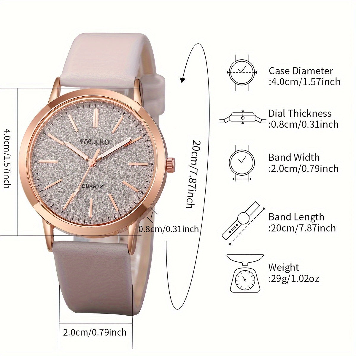Women's Casual Quartz Watch with Frosted Scale Dial + Jewelry Set 6pcs/set without Watch Box