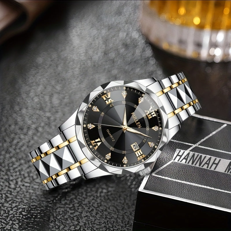 Elegant Men'S Quartz Watch with Stainless Steel Band, Alloy Case & Round Dial - Elegant Timepiece, Ideal for Business Professionals, Perfect Valentine'S Day & Thanksgiving Gift
