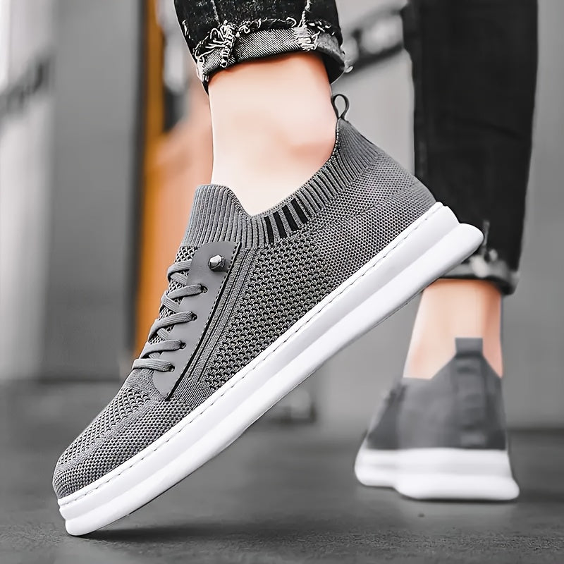 Men'S Breathable Knit Mesh Running Shoes - Anti-Odor Casual Sneakers with Soft EVA Sole, Round Toe Design & Low-Top Lace-Up for Jogging, Hiking, Outdoor & Daily Wear - Khaki/Black/Gray, Jogging Shoes