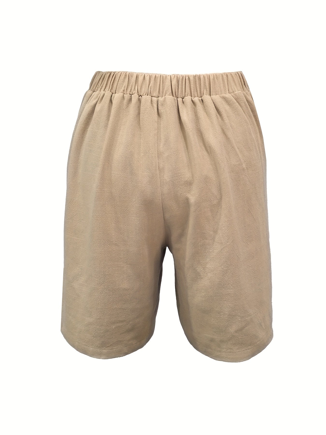 Women's Linen Side Button Shorts - High Waist, Loose Fit, Beige with Pockets, Perfect for Beach Vacations and Casual Outings