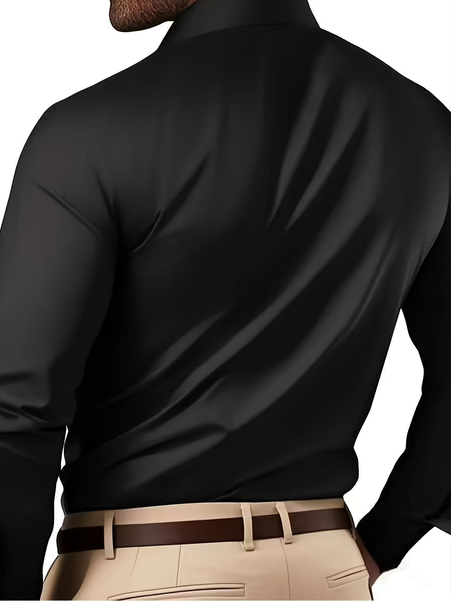 Men's Classic Solid Color Long Sleeve Dress Shirt - Regular Fit Point Collar, Non-Stretch Fabric for Office, Business & Casual Wear, All-Season Versatile Wardrobe Staple, Everyday Comfort, Sleek Appearance, Easycare Material