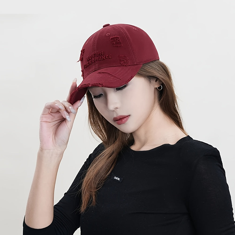 Women's Distressed Embroidered Baseball Cap - Adjustable Lightweight Sun Hat with Wide Brim for Outdoor Travel, Casual Outings & Daily Use, Machine Washable, Outdoor Headwear, Trendy Baseball Cap, Rustic Appeal, Summer Access